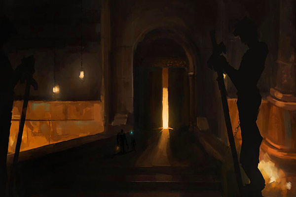 Painting of two Explorers Deep in a Dungeon